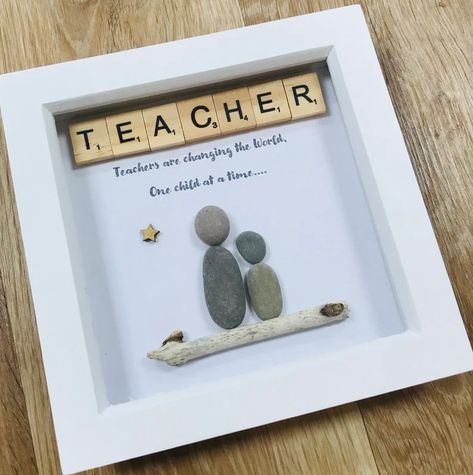 Teacher Gift Thank You Teacher Teacher Pebble Art - Etsy Teacher Gifts Uk, Pebble People, Sarah Jackson, Stone Pictures Pebble Art, Scrabble Frame, Student Teacher Gifts, Teacher Christmas Gift, Pebble Art Family, Thank You Teacher Gifts