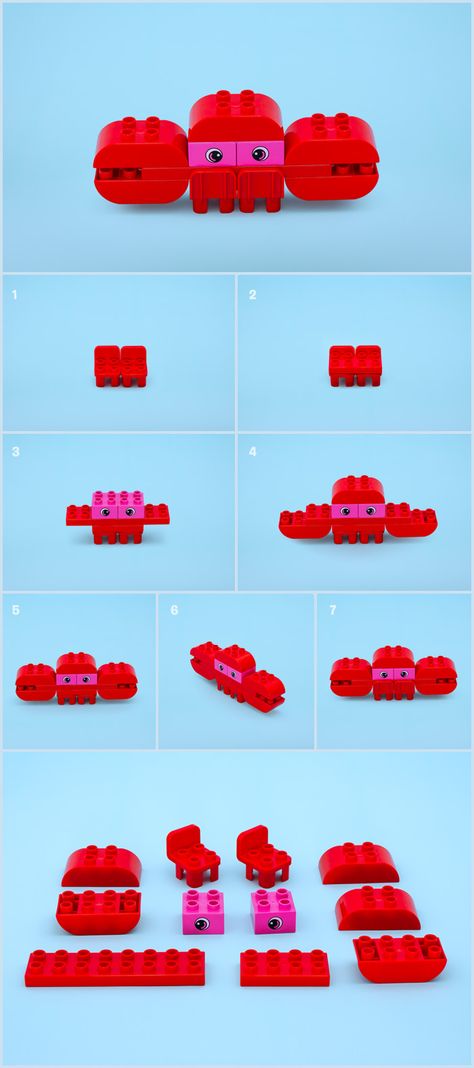 Lego-DIY-crab Lego Crab, Lego Duplo Animals, Duplo Ideas, Trin For Trin Tegning, At Home Activities, Lego Kits, Lego Challenge, Lego Building Instructions, Lego Club