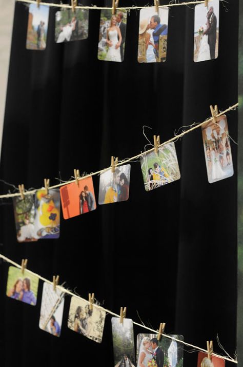 Clothes Line Photo Display, Clothesline Picture Display, Picture Clothesline, Clothesline Photo Display, Rodeo Wedding, Photo Clothesline, Clothesline Pictures, Literary Wedding, 3d Display