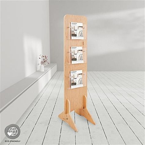 Use This Knockdown Wood Literature Stand to Display Product Catalogs Displaying Magazines, Event Booth Design, Showroom Ideas, Brochure Display, Museum Display, Fair Booth, Plywood Panels, Museum Displays, Exhibition Booth Design