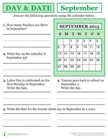 Day and Date - 2nd Grade Calendar Worksheets | Education.com 1st Grade Calendar, Kindergarten Calendar, Calendar Skills, Calendar Worksheets, First Grade Lessons, Calendar Math, Elementary Learning, 2nd Grade Math Worksheets, Classroom Calendar