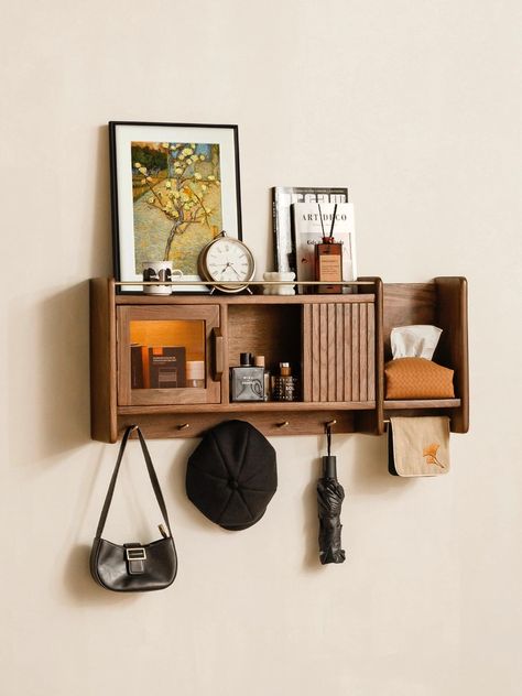 Handmade Dark walnut wood Wall Storage Shelving,Living Room Wooden Magazine bookshelf Size  60 x 40 CM Only wooden shelves, not including other items on the shelves.  walnut wood, finished with high-quality oil stain, and smooth sanded for a flawless look. **Due to the natural variations in the wood, each shelf may have slight differences, adding to its beauty, authenticity, and uniqueness. Each piece is truly one of a kind. Handmade . Apartment Decor Inspiration, Future Apartment, Apartment Inspiration, Dream House Decor, New Place, Black Walnut, Interior Inspo, Dream Home Design, Aesthetic Room Decor