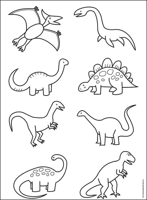 Easy Dino Drawings Simple, Dinosaur Chalk Art Easy, Dinosaur Outline Drawing, How To Draw A Dinasour Easy, Dinosaur Pictures To Color, Clip Art Dinosaur, Simple Dinosaur Drawing Step By Step, Drawing A Dinosaur Easy, How To Draw A Trex Dinosaur Easy