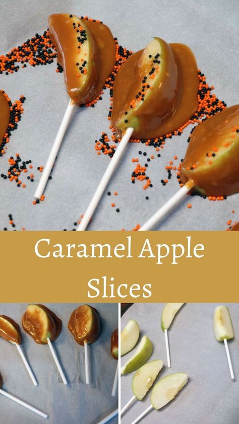 caramel apple slices on a stick Apple Slices On A Stick, Make Caramel Apples, Caramel Apple Slices, Caramel Apples Easy, How To Melt Caramel, Caramel Bits, Apple Dip, Gluten Free Eating, Fall Treats