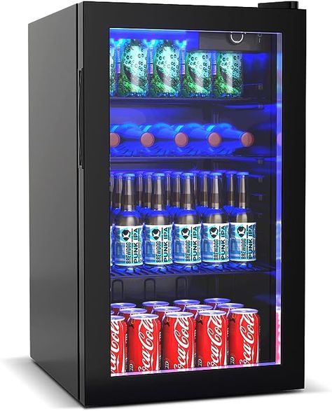 Drink Fridge, Refrigerator Cooler, Beverage Fridge, Interior Led Lights, Beverage Center, Beverage Refrigerator, Bar Fridges, Blue Led Lights, Glass Front Door