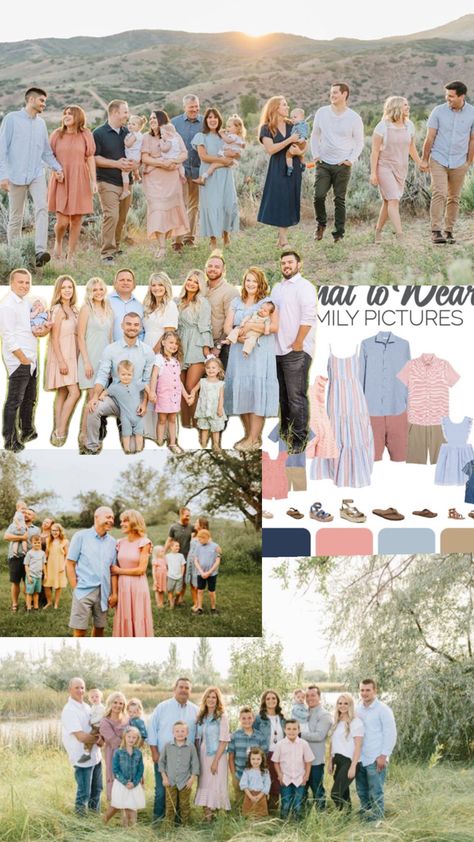 Family Photoshoot Pastel Colours, Peach Family Pictures Outfits, Lake Family Photoshoot Outfits, Summer Extended Family Picture Outfits, Summer Family Photoshoot Color Schemes, Pastel Family Pictures Outfits, Photo Color Schemes Family, Outdoor Summer Family Picture Outfits, Outdoor Family Photo Outfits Summer