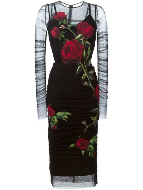 Dolce & Gabbana Rose Patch Tulle Dress, $5,545, farfetch.com Empress Dress, Form Fitting Black Dress, Tulle Dress Long, Black Tulle Dress, Roses Dress, Winter Wedding Guest Dress, Rose Patch, Winter Face, Rose Print Dress