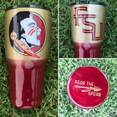 Seminoles Tumbler, Epoxy Sports Tumblers, Nfl Epoxy Tumbler Ideas, Fsu Tumbler Cups, Lsu Tumbler Cups, Fsu Tumbler, Diy Liquor, Softball Epoxy Tumbler, Cookie Crafts