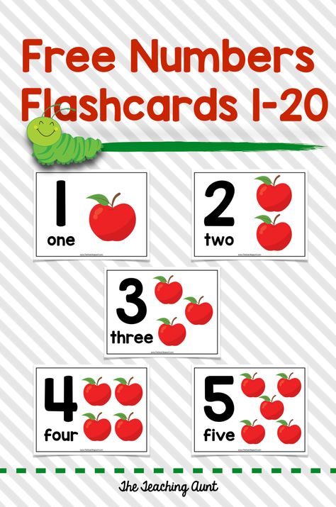 Numbers Flashcards 1-20 - The Teaching Aunt Flashcards For Numbers, Numbers 1-20 Flashcards, Number Flashcards Printable Free, Number Cards 1-20 Free Printable, Number Flashcards Printable Free 1-20, Free Printable Number Line, Kindergarten Flashcards, Math Flashcards, 80 Number