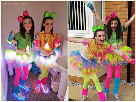 Glow Party Outfit, Neon Party Outfits, Neon Tutu, Led Tutu, 80s Birthday Parties, Neon Prom Dresses, 80s Party Outfits, Glow Birthday Party, Skating Party