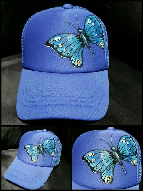 Ball Cap Designs Ideas, Painted Clothes Diy, Handpainted Bags, Fabric Paint Designs, Painted Hats, Painted Tote, Different Hats, Painted Bags, Cap Decorations