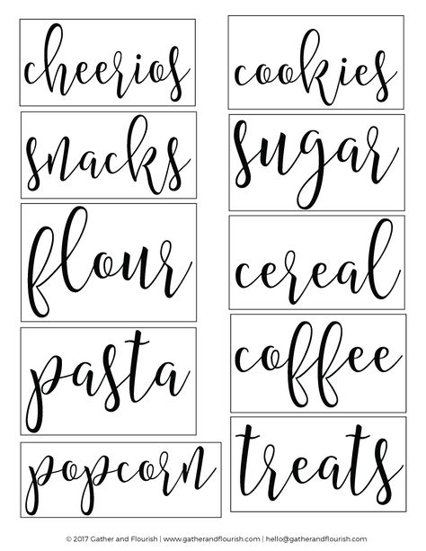 Free Printable Pantry Labels! Free SVG pantry label cut files as well as printable sticker sheet pantry labels! Labels Organization, Free Pantry Labels, Labels Kitchen, Organization Labels, Pantry Containers, Pantry Storage Containers, Printable Sticker Sheets, Kitchen Labels, Storage Labels