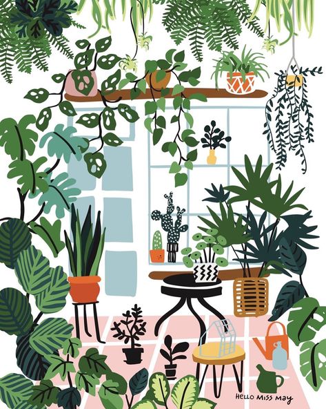 By Hello Miss May on Instagram: “I dreamt this space up when I was illustrating. Something between a crossover of a London cafe + my dream house plants haha xx…” Plants Art, Time Art, Plant Illustration, Plant Art, Home Wall Art, Plant Care, Background Design, Background Images, House Plants