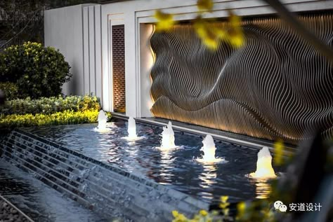 Waterscape Design, Water Fountain Design, House Architecture Styles, Architecture Blueprints, Water Feature Wall, Architectural Lighting Design, Pool Water Features, Urban Landscape Design, Water Body