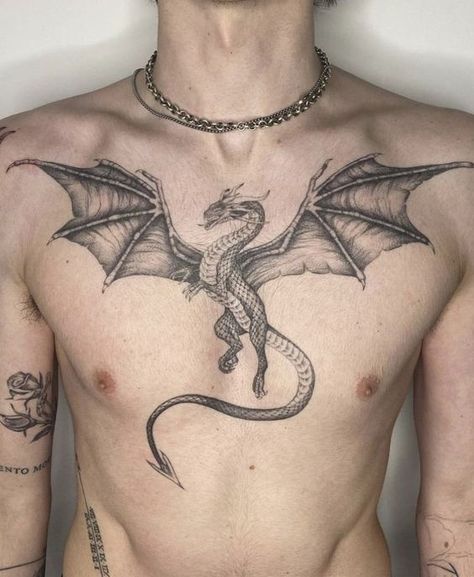 Men's Dragon Tattoo Trends 2024: Top Designs & Ideas Chest Dragon Tattoo, Dragon Tattoo Chest, Celtic Dragon Tattoos, Dragon Tattoo Ideas, Dragon Tattoos For Men, Dragon Tattoos, Chest Tattoo Men, Dragon Tattoo Designs, Tattoo Style Drawings