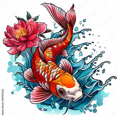 Bright Colorful Tattoos, Koi Fish Drawing Tattoo, Pez Koi Tattoo, Dragon Koi Tattoo Design, Respect Tattoo, Japanese Koi Fish Tattoo, Japanese Tattoos For Men, Koi Tattoo Design, Koi Fish Drawing