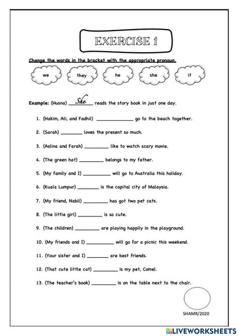 Pronouns he she it we they worksheet She He It They Worksheet, He She They Worksheet, He She Worksheet, He She It Worksheet, English Vocabulary Exercises, Adverbs Worksheet, Reading Comprehension For Kids, Vocabulary Exercises, English Teaching Materials