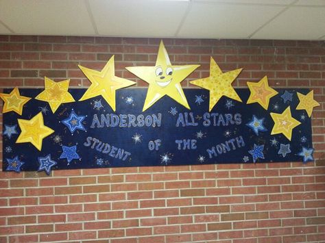 Star Of The Month Board Ideas, Student Of The Month Bulletin Board, Student Of The Month Ideas, Star Classroom Theme, Poster Ideas School, Wall Of Fame Ideas, Science Classroom Posters, Teacher Of The Month, School Counselor Bulletin Boards