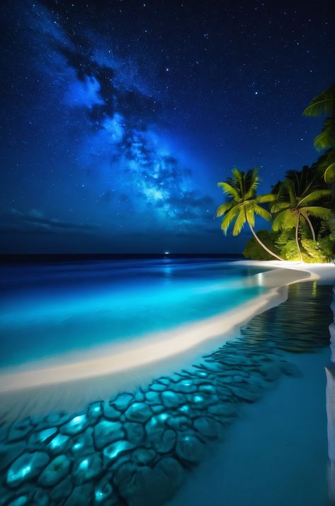 Bioluminescent dinoflagellates light up the Maldives' night ocean. Electric blue waves create a mesmerizing spectacle. #Maldives #bioluminescence Bioluminescent Ocean, Otherworldly Beauty, Bioluminescent Bay, Ocean Travel, Light Up The Night, The Maldives, Travel Nature, Natural Phenomena, Under The Stars