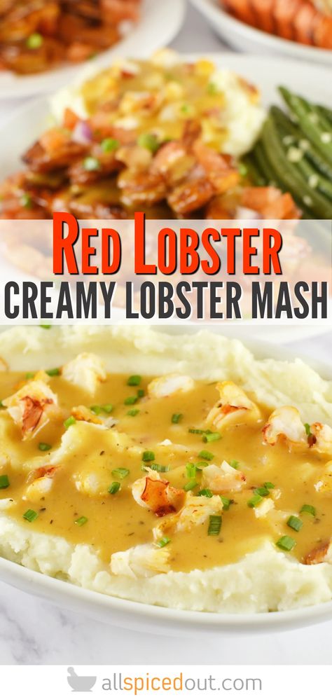 Red Lobster Creamy Lobster Mashed Potatoes - All Spiced Out Lobster Mashed Potatoes Red Lobster, Seafood Mashed Potatoes Recipe, Fresh Lobster Recipes, Red Lobster Lobster Mashed Potatoes, Lobster Mashed Potatoes Recipe, Red Lobster Rice Pilaf Recipe, Red Lobster Mashed Potatoes, Side Dishes For Lobster Tails, Seafood Mashed Potatoes