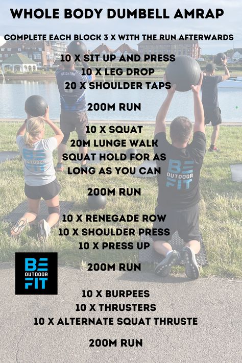 This whole body dumbell workout should take approx. 40 mins, enjoy! Whole Body Workout, Amrap Workout, Squat Hold, Renegade Rows, Dumbell Workout, Shoulder Press, Burpees, Whole Body, Sit Up