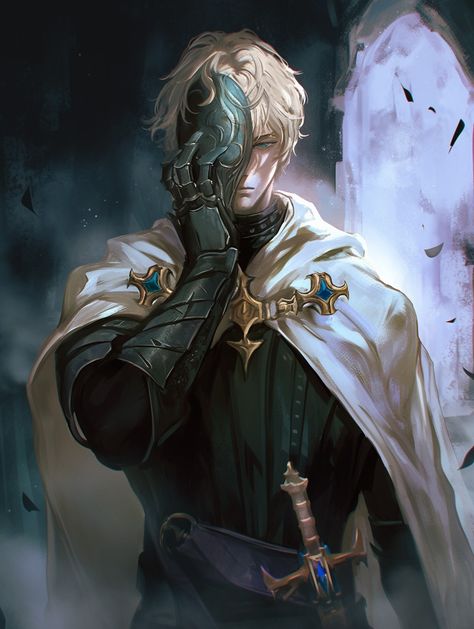 Cute Male Oc Art Blonde, Aasimar Sorcerer Male, Male Character Design Blonde, Male Cleric Dnd, Human Fighter Dnd Male, Blonde Guy Art, Knight Oc Male, Blonde Male Character Art, King Fantasy Art