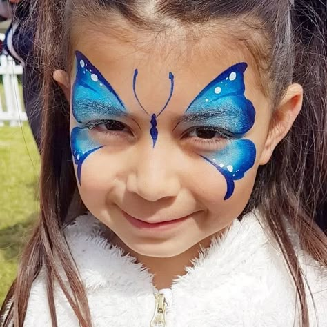 Easy Face Painting Designs, Blue Face Paint, Face Painting Ideas, Face Paint Ideas, Butterfly Face Paint, Easy Butterfly, Butterfly Makeup, Butterfly Face, Face Painting Easy