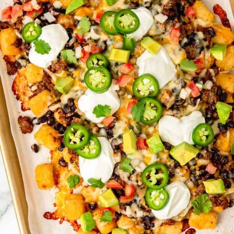 Loaded Tater Tot, Totchos Recipe, Tot Nachos, Tot Recipes, Tater Tot Nachos, Tomato Bruschetta Recipe, Beef Appetizers, Bruschetta Chicken Pasta, Little Sunny Kitchen