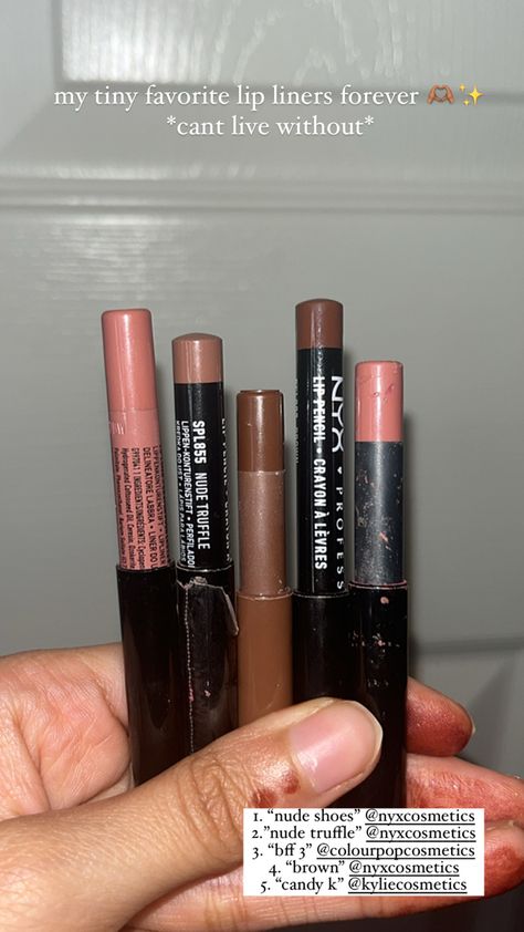 #nyx #kylie #lipliners La Colors Lip Liner, Nyx Nude Truffle Lip Liner, Makeup Forever Lip Liner, Perfect Lip Combo, Chiara Altieri, Lip Liner Collection, Better Makeup, Lips Inspiration, Rich Rich