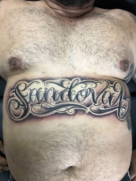 "Sandoval" in custom freehand script. By: Lalo www.wyldesydestattoo.com #tattoo #tattoos #wyldesydestattoo #stomachtattoo #ink #inked #tattooletters #tattoowriting #sandiego #sandiegotattooartist #sandiegotattooshop #tattoocursive #freehandtattoo Tattoo Word Fonts, Tattoo Words, Word Fonts, Stomach Tattoos, Tattoo Font, Incredible Tattoos, Name Tattoo, Name Tattoos, Word Tattoos