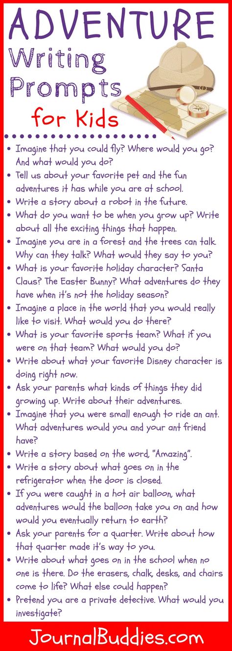 Share these writing prompt ideas with kids & encourage them to go wild with their imaginations as they craft their very own imaginative adventure story! #AdventureWritingPrompts #AdventureStoryPrompts #JournalBuddies Adventure Story Ideas, Good Story Ideas, Writing Prompt Ideas, Journal Prompts For Kids, Prompt Ideas, Story Writing Prompts, Writing Prompts For Kids, Writing Topics, Story Starters