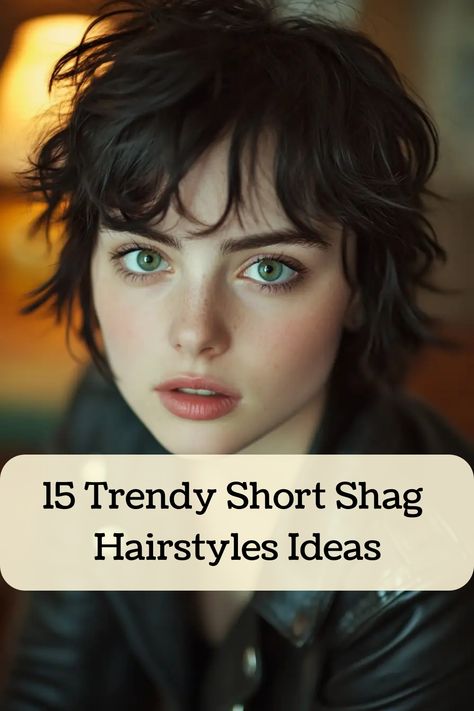 Looking to switch up your hairstyle? Explore the trendiest short shag hairstyles perfect for any hair type and texture. These short shaggy haircuts are edgy, versatile, and easy to style for a fresh look that screams modern chic. Find your next signature hairstyle inspiration now! Shag With Perm, Short Curly Haircuts Shag, 2024 Edgy Hair Trends For Women, Short Hair Dreads Women, Whimsical Hairstyles Short, Whimsical Short Hair, Shaggy Wavy Hair Short, Edgy Short Haircuts For Women, Shag Cut Short Hair