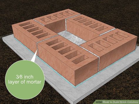 How to Build Brick Columns (with Pictures) - wikiHow Brick Pedestal Garden, Diy Brick Pillars Columns, Diy Brick Pillars, Brick Pillars Columns, Diy Brick Columns, Brick Pillar Fence, Brick Columns Porch, Brick Pillars Porch, Brick Pedestal