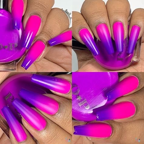 Purple And Pink Nails, Bright Summer Acrylic Nails, Purple Ombre Nails, Anting Manik, Hot Pink Nails, Purple Nail Designs, Glow Nails, Pink Nail Polish, Summer Acrylic Nails