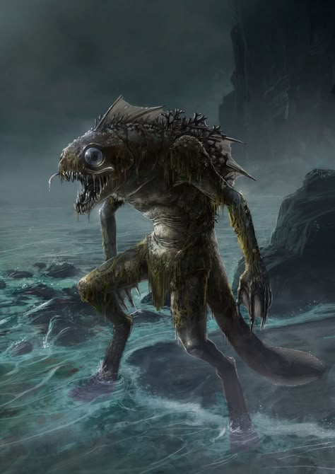 ArtStation - Cthulhu no kami - the deep one, Emmanuel Bouley Call Of Cthulhu Character, Lovecraft Monsters, Lovecraft Art, Cthulhu Art, Call Of Cthulhu Rpg, Lovecraftian Horror, Dark Creatures, Eldritch Horror, Cthulhu Mythos