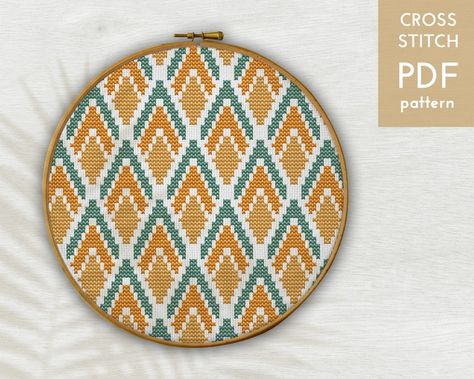 Geometric vintage diamond cross stitch pattern for instant download, offered as a digital PDF pattern. Ideal if you have a beginner level :) Cross Stitch Designs Geometric Free Pattern, Monochrome Cross Stitch Patterns, Geometric Cross Stitch Patterns, Geometric Cross Stitch, Retro Crafts, Cross Stitch Geometric, Vintage Cross Stitch, Geometric Vintage, Textile Crafts