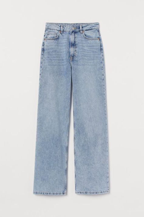 Wide High Jeans - Pale denim blue - Ladies | H&M US Hm Clothes, Straight Jeans Outfit, High Waisted Wide Leg Jeans, Jean Large, Sweatshirt Fabric, Jeans Online, Fashion Weeks, Pocket Jeans, Light Denim