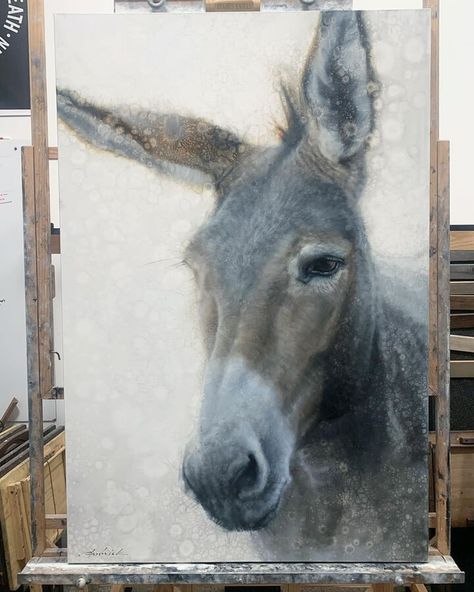 wildlife oil painting Donkey Paintings, Donkey Drawing, Farm Animal Paintings, Barbed Wire Art, Woodland Animal Art, Oil Paintings On Canvas, Cute Donkey, Religious Artwork, Paintings On Canvas