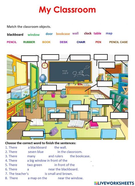 Things In The Classroom Worksheet, School Things Worksheet For Kids, Classroom Objects Activities, School Objects Activities, School Things Worksheet, Classroom Objects Worksheet, School Objects Worksheet, Classroom Worksheet, School Objects