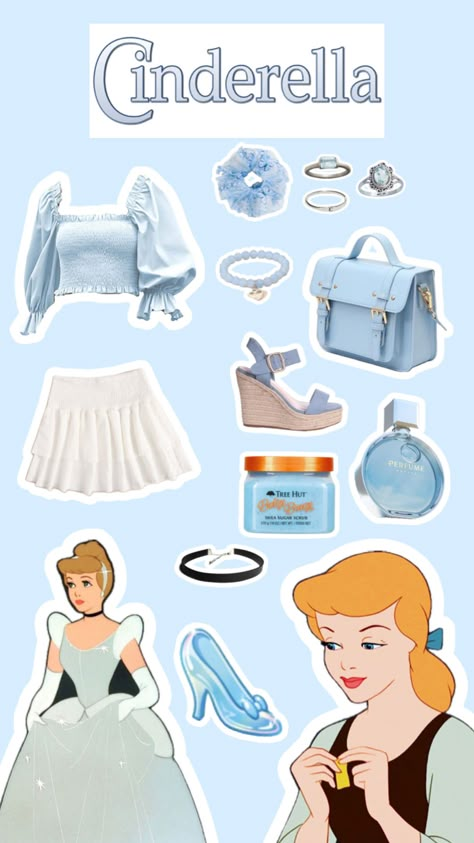 Outfit inspired by Cinderella 💙☁️ #cinderella #disney #disneyprincess #princess #princesses #outfitinspo #popular Modern Cinderella Outfit, Red Costume Ideas, Modern Day Outfits, Cinderella Disneybound, Slime Makeup, Cinderella Halloween Costume, Disney Princess Inspired Outfits, Cinderella Outfit, Disney Park Outfit