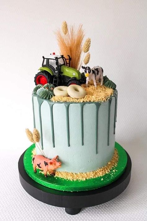 3 Tractor Birthday Cake, Farmer Birthday Cake For Men, 2 Tractor Cake, Tractor Farm Birthday Cake, Farm Themed Cakes, Tractor Themed Cake, Farmer Cake For Men, Easy Farm Cake, Tractor Birthday Cake For Boys