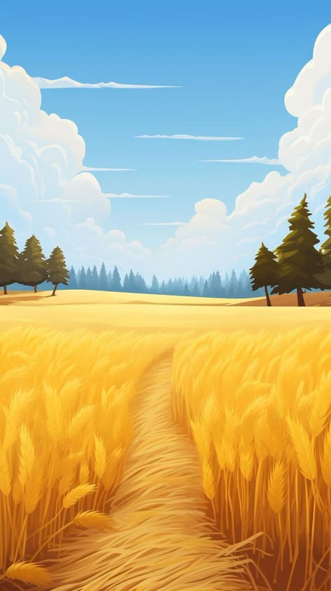 Immerse yourself in the Afternoon Splendor with dazzling Golden Wheat Fields accented by majestic Pine Trees. Witness the beauty of nature in this serene landscape. #AfternoonSplendor #GoldenWheatFields #PineTrees #NaturePhotography #ScenicViews #OutdoorBeauty #SereneLandscape Field Background, Golden Wheat, Serene Landscape, Forest Background, Wheat Field, Background Drawing, Wheat Fields, Art Gallery Wallpaper, Illustration Wall Art