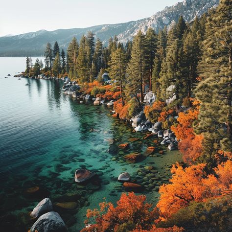 Lake Tahoe Wallpaper, Lake Tahoe October, Fallen Leaf Lake Tahoe, Lake Tahoe Aesthetic, Lake Tahoe Fall, Lake Tahoe Trip, American Roadtrip, Fall Lake, Current Aesthetic