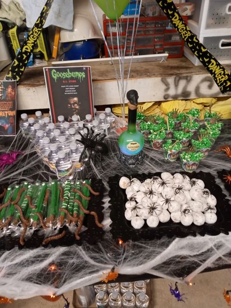 Goosebumps Party Ideas, Goosebumps Party Food, Goosebumps Decorations, Goosebumps Birthday Party Decorations, Goosebumps Decor, Goosebumps Birthday Party, Goosebumps Birthday, Goosebumps Party, Zombie Birthday