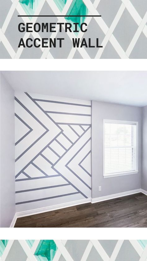 Grey Wall Design Pattern, Geometric Pattern For Wall, Diy Geometric Wall Paint Bedrooms, Geomatrical Patren Design Wall, Wall Pattern Design Paint, Geometric Nursery Wall, Teen Boy Accent Wall Ideas, Geometric Wall Patterns, Accent Wall Using Tape And Paint