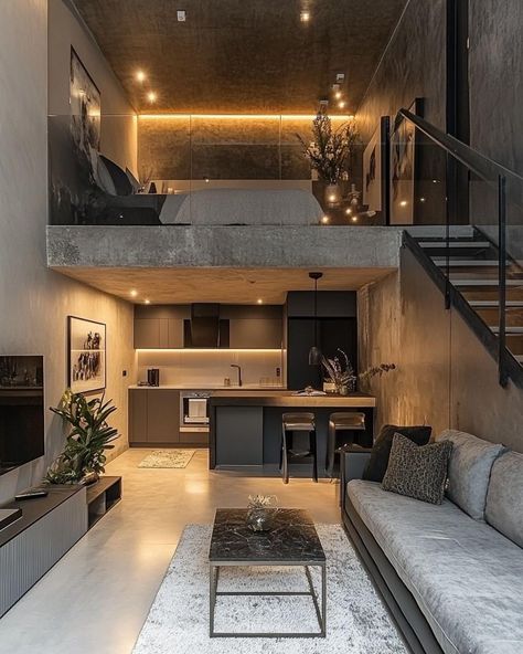 Mezannine Loft Interior Design, Small Loft Apartment, Garage To Living Space, Loft House Design, Stylish Bedroom Design, Tiny House Interior Design, Tiny House Loft, Loft Interior, House Floor Design