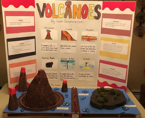 Volcano Poster Project, Volcano Poster Board Ideas, Volcano Science Fair Project Board, Volcano Project For Kids Science Fair, Volcano Science Fair Project, First Grade Science Projects, 4th Grade Science Projects, Winning Science Fair Projects, Science Fair Poster