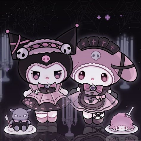 Mymelody And Kuromi Matching Wallpaper, Hello Kitty My Melody And Kuromi Matching Pfp, Kuromi And My Melody Matching Pfp, Mymelody And Kuromi, Sanrio Kuromi And My Melody, Walpaper Hello Kitty, Charmmy Kitty, 일본 패션, Hello Kitty Characters