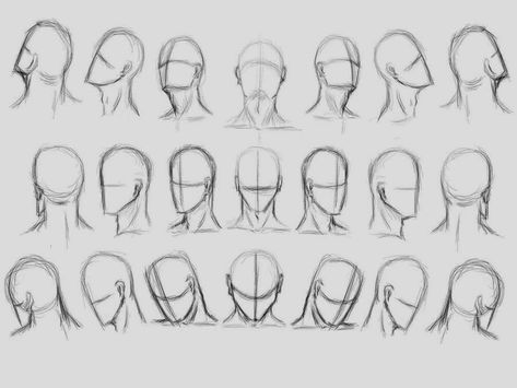 How To Draw Back Of Head Hair, Head Tilting Up, How To Draw A Head From The Back, Hood Tutorial Drawing, Head Design Drawing, How To Draw Head Looking Up, Turned Head Drawing, Head To Shoulder Poses Drawing, How To Draw Jawline