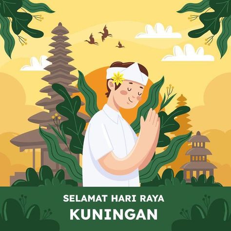 Kumpulan gambar ucapan selamat hari raya Kuningan 2023 lengkap dengan kata-kata menggunakan bahasa Bali. #Kuningan2023 #HariRayaKuningan #HariKuningan #Hindu #Bali #Balinese Nyepi Day Design, Nyepi Bali, Bali Illustration, Ucapan Hari Raya, Hari Raya Nyepi, Nyepi Day, Flat Design Poster, Silent Day, Happy Muharram